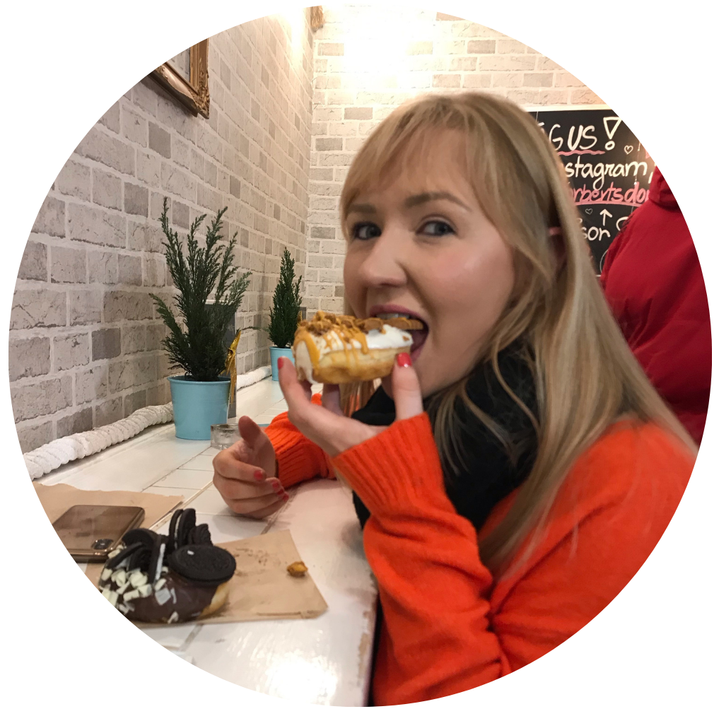 Katie enjoying a dessert